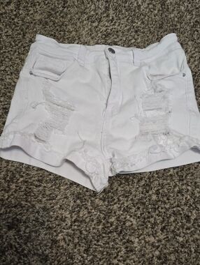 SHEIN White Distressed Denim Jean Shorts